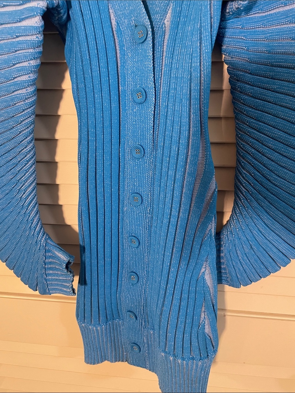 Fumi Electric Blue Sculpted 
Rib Arch Sleeve Button-Front Dress Jacket Sweater - Picture 8 of 10